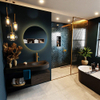 MONDIAZ RIVA Ensemble de meuble salle de bain - 120x50x30cm - 1 tiroir - MDF Marron foncé mat - push to open - 1 trou de robinet - lavabo à droite - solid surface urban SW702577