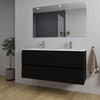 Saniclass Chaci Meuble de salle de bain - 120x46x55cm - lavabo en céramique blanc - 2 vasques ovales - 2 trous de robinet - 2 tiroirs - miroir rectangulaire - noir mat SW724529