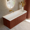 Mondiaz KURVE-DLUX Ensemble de meuble de salle de bains - 125x46x40cm - 1 tiroir - 1 porte - lavabo solid surface - gauche - sans trou de robinet - Ruby SW1415756