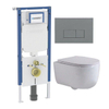QeramiQ Dely Swirl Toiletset - 36.3x51.7cm - Geberit UP720 Duofix Sigma inbouwreservoir - slimzitting - bedieningsplaat licht grijs - rechthoekige knoppen - wit mat SW1413179