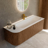 MONDIAZ KURVE 125cm Meuble salle de bain avec module 25 G - couleur Walnut - 1 tiroir - 1 porte - vasque BIG MEDIUM droite - 1 trou de robinet - Talc SW1138292