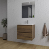 Saniclass Chaci Meuble de salle de bain - 60x46x55cm - lavabo en céramique blanc - 1 vasque ovale - 1 trou de robinet - 2 tiroirs - miroir rectangulaire - noyer (hout) SW724518