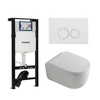 QeramiQ Dely Swirl Toiletset - 36.3x51.7cm - diepspoel - rimless - Inbouwreservoir met Geberit UP320 spoelmechanisme - 35mm zitting - mat witte metalen bedieningsplaat - ronde knoppen - wit mat SW1413313