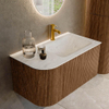 MONDIAZ KURVE-DLUX 85cm Meuble salle de bain avec module 25 G - couleur Walnut - 1 tiroir - 1 porte - vasque CLOUD droite - 1 trou de robinet - couleur Opalo SW1137612