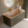 MONDIAZ KURVE-DLUX Meuble de salle de bains 105cm arrondi à droite couleur Shadow avec 1 tiroir et 1 porte. Lavabo BIG SMALL à gauche 1 trou de robinet Saba. SW1433237