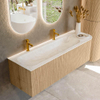 MONDIAZ KURVE-DLUX 145cm Meuble salle de bain avec module 25 D - couleur Oak - 1 tiroir - 1 porte - vasque BIG LARGE gauche - 2 trous de robinet - couleur Ostra SW1137790