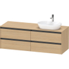 Duravit Ketho.2 Wastafelonderbouwkast - inclusief consoleplaat - met 4 laden - voor waskom rechts - 160x55x56.8cm - met handgrepen antraciet - natuur eiken mat SW772031