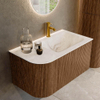 MONDIAZ KURVE-DLUX 85cm Meuble salle de bain avec module 25 G - couleur Walnut - 1 tiroir - 1 porte - vasque CLOUD droite - 1 trou de robinet - couleur Frappe SW1137456