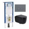 QeramiQ Dely Swirl Pack WC - 36.3x51.7cm - réservoir encastré Geberit UP720 Duofix Sigma - abattant mince - plaque de déclenchement gris clair - boutons ronds - noir mat SW1413155