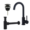 Fortifura Calvi Kit robinet lavabo - robinet haut - bec rotatif - bonde clic clac - siphon design - Noir mat SW915267