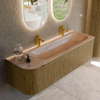 MONDIAZ KURVE-DLUX 145cm meuble de salle de bains arrondi Gauche couleur Dusk avec 1 tiroir et 1 porte. Lavabo BIG LARGE Droite 2 trous de robinet Saba. SW1433368