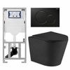 QeramiQ Dely Pack WC - réservoir encastré Geberit UP320 - plaque de déclenchement noir brillant - WC - abattant - noir mat SW643469