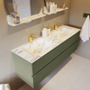 Mondiaz VICA-DLUX ensemble de meuble de salle de bain - 150cm - meuble sous-vasque armée - 4 tiroirs - lavabo encastré nuage double - 2 trous de robinet - version haute de 60cm - glace SW1088136