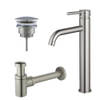 FugaFlow Eccelente Sobrado Kit mitigeur lavabo - robinet rehaussé - bonde non-obturable - siphon design bas - PVD Inox brossé SW1124176