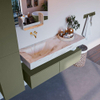 Mondiaz ALAN-DLUX Ensemble de meuble - 130cm - meuble Army mat - 2 tiroirs - Lavabo Cloud Frappe suspendu - vasque Gauche - 0 trous de robinet SW805627