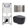 QeramiQ Dely Swirl Toiletset - 36.3x51.7cm - Geberit UP320 inbouwreservoir - met Burda frame - 35mm zitting - steel bedieningsplaat - rechthoekige knoppen - mat zwart SW1138615
