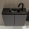 MONDIAZ TURE Toiletmeubel 60x23x50cm met 1 kraangaten 2 deuren dark grey mat Wastafel Eden midden Solid Surface Zwart SW475289