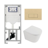 QeramiQ Dely Toiletset - 36.3x51.7cm - diepspoel - rimless - Geberit UP320 inbouwreservoir - softclose toilet zitting 35 mm - bedieningsplaat beige - rechthoekige knoppen - mat wit SW1235370