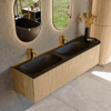 MONDIAZ KURVE 165cm Meuble salle de bain avec module 25 D - couleur Oak - 2 tiroirs - 1 porte - vasque BIG SMALL double / gauche - 2 trous de robinet - Urban SW1138439