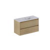 Thebalux Sunny Ensemble meuble de salle de bains - 102x46x57cm - lavabo - céramique - 1 trou de robinet - blanc brillant - meuble bas - 2 tiroirs - sans poignée - placage bois - Blanc (bois) SW1462521