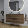 Saniclass Chaci Meuble de salle de bain - 120x46x55cm - lavabo en céramique noir - 2 vasques - 2 trous de robinet - 2 tiroirs - ronde miroir avec éclairage - noyer (hout) SW816498