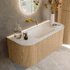 MONDIAZ KURVE 110cm Meuble salle de bain avec module 25 G et D - couleur Oak - 1 tiroir - 2 portes - vasque CLOUD centre - sans trous de robinet - Talc SW1138139