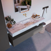 Mondiaz ALAN-DLUX Ensemble de meuble - 150cm - meuble Dark grey mat - 1 tiroir - Lavabo Cloud Glace suspendu - vasque Centre - 0 trous de robinet SW805553