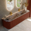 MONDIAZ KURVE-DLUX meuble de salle de bains 180cm arrondi gauche + droite couleur Ruby avec 2 tiroirs et 2 portes. Lavabo LEAF double 2 trous de robinet Sombra. SW1433992