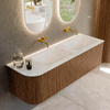 MONDIAZ KURVE-DLUX 145cm Meuble salle de bain avec module 25 G - couleur Walnut - 1 tiroir - 1 porte - vasque LEAF double / droite - sans trou de robinet - couleur Opalo SW1137688