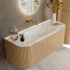 MONDIAZ KURVE-DLUX Meuble de salle de bains 120 cm avec module 25 Len R couleur Chêne avec 1 tiroir et 2 portes. Lavabo BIG SMALL central sans trou de robinet couleur Glace. SW1137921