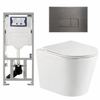 QeramiQ Dely Pack WC cuvette sans bride 36.3x51.7cm avec bâti-support Geberit UP320 abattant WC blanc brillant frein de chute et plaque de commande Gun metal boutons Rectangulaires SW804660