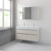Bruynzeel Passo badmeubelset 69.8x120x46cm 2 kraangaten 2 wasbakken 4 lades met spiegelkast met softclose ceramic kasjmier grijs SW384795 Bruynzeel Passo badmeubelset 69.8x120x46cm 2 kraangaten 2 wasbakken 4 lades met spiegelkast met softclose ceramic kasjmier grijs SW384795