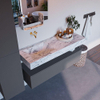 Mondiaz ALAN-DLUX Ensemble de meuble - 130cm - meuble Plata mat - 1 tiroir - Lavabo Cloud Glace suspendu - vasque Gauche - 0 trous de robinet SW805906
