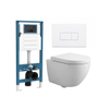 Ensemble WC compact QeramiQ Dely Swirl - réservoir encastré QeramiQ flush - abattant 25 mm - plaque de commande métallique blanc mat - boutons rectangulaires - blanc brillant SW1590587
