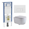QeramiQ Dely Swirl Toiletset - 36.3x51.7cm - diepspoel - rimless - Geberit UP720 Duofix Sigma inbouwreservoir - slim zitting - mat witte metalen bedieningsplaat - rechtehoekige knoppen - mat wit SW1414017
