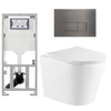QeramiQ Dely Toiletset - 36.3x51.7cm - diepspoel - rimless - Geberit UP320 inbouwreservoir - met Burda frame - softclose toiletzitting - gunmetal bedieningsplaat - rechtehoekige knoppen - wit mat SW804613