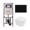 QeramiQ Dely Toiletset - 36.3x51.7cm - diepspoel - rimless - Geberit UP320 inbouwreservoir - met Burda frame - softclose toilet zitting 35 mm - metaal mat zwart bedieningsplaat - rechthoekige knoppen - wit glans SW1222084