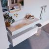 Mondiaz ALAN-DLUX Ensemble de meuble - 110cm - meuble Cale mat - 1 tiroir - Lavabo Cloud Frappe suspendu - vasque Gauche - 0 trous de robinet SW805504