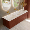 Mondiaz KURVE-DLUX Ensemble de meubles de salle de bains - 145x46x40cm - 1 tiroir - 1 porte - lavabo solid surface - double / gauche - sans trou de robinet - Ruby SW1415966