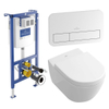 Villeroy & Boch Subway 2.0 Pack WC - WC suspendu - DirectFlush - à fond creux - abattant softclose & quickrelease - avec réservoir encastrable - plaque de commande chrome brillant - Ceramic+ - Stone White SW956281
