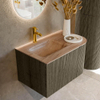 MONDIAZ KURVE-DLUX meuble de salle de bains 75cm courbure droite couleur Shadow avec 1 tiroir et 1 porte. Lavabo GRUNNE gauche 1 trou de robinet Saba. SW1433235