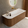 MONDIAZ KURVE-DLUX 115cm Meuble salle de bain avec module 25 G - couleur Walnut - 1 tiroir - 1 porte - vasque BIG SMALL droite - sans trou de robinet - couleur Ostra SW1137817