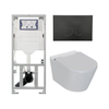QeramiQ Luma Ensemble WC-douche - réservoir encastré Geberit UP320 - avec cadre Burda - sèche-cheveux - douchette féminine - plaque de commande en plastique noir mat - boutons ronds - blanc brillant SW1472015