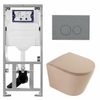 QeramiQ Dely Toiletset - 36.3x51.7cm - diepspoel - rimless - Geberit UP320 inbouwreservoir - softclose toilet zitting - bedieningsplaat licht grijs - ronde knoppen - mat beige (wit) SW1242404
