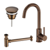 Fortifura Calvi Wastafelkraanset - hoge wastafelkraan - draaibare - uitloop - always open plug - verlaagde design - sifon - PVD - geborsteld koper SW1079957
