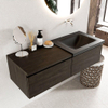 Mondiaz BUKLA badkamermeubelset 120x45x34cm 0 kraangaten wasbak rechts solid surface Urban greeploos 2 lades met softclose Melamine Dark brown SW704954