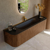 MONDIAZ KURVE 160cm Meuble salle de bain avec module 25 G et D - couleur Walnut - 1 tiroir - 2 portes - vasque BIG MEDIUM centre - 1 trou de robinet - Urban SW1138531