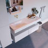 Mondiaz ALAN-DLUX Ensemble de meuble - 130cm - meuble Cale mat - 2 tiroirs - Lavabo Cloud Ostra suspendu - vasque gauche - 0 trous de robinet SW807412
