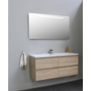 Basic Bella Meuble salle de bains avec lavabo acrylique avec miroir et éclairage Blanc 120x55x46cm sans trous de robinet Chêne SW491817
