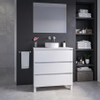 Adema Chaci PLUS Ensemble de meuble - 79.5x86x45.9cmcm - vasque à poser sur plan - robinet encastrable Inox - 3 tiroirs - miroir rectangulaire - Blanc mat SW1027188
